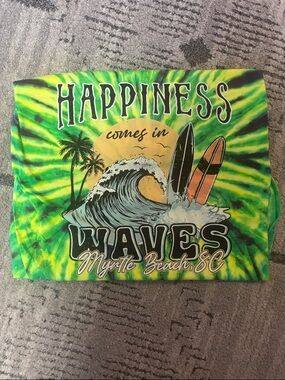 Happiness Comes In Waves Short Sleeve Tee - Green Tie-Dye